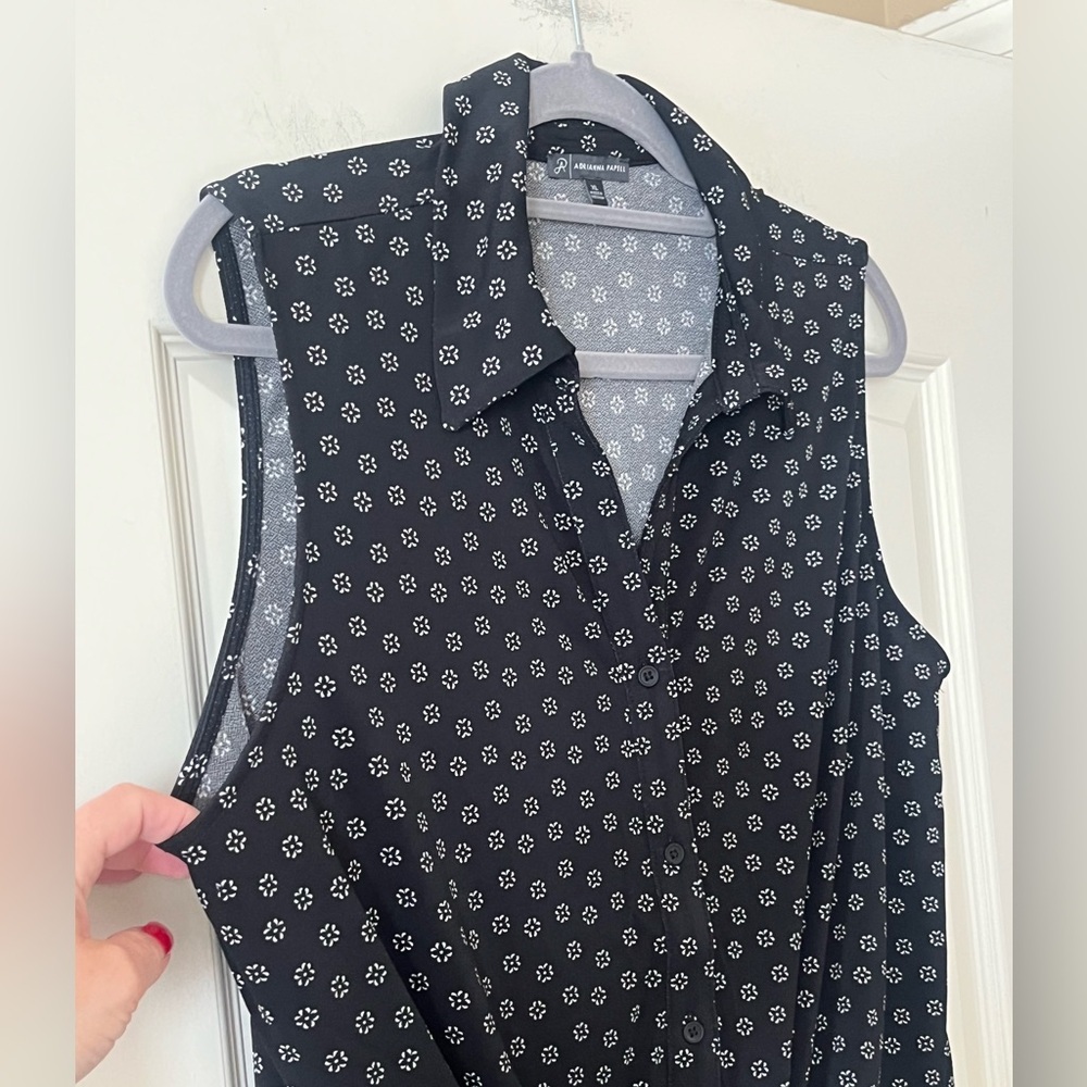 NWOT Adrianna Papell Black Sleeveless Tie-Front Top with Collar Women’s Size XL - Picture 8 of 13